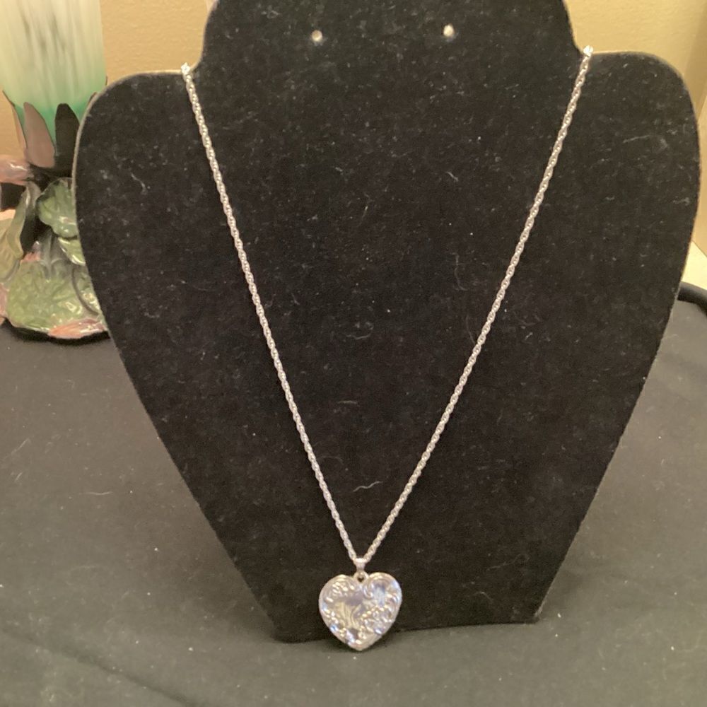 Silvertone Necklace with 2-Sided Heart Pendant